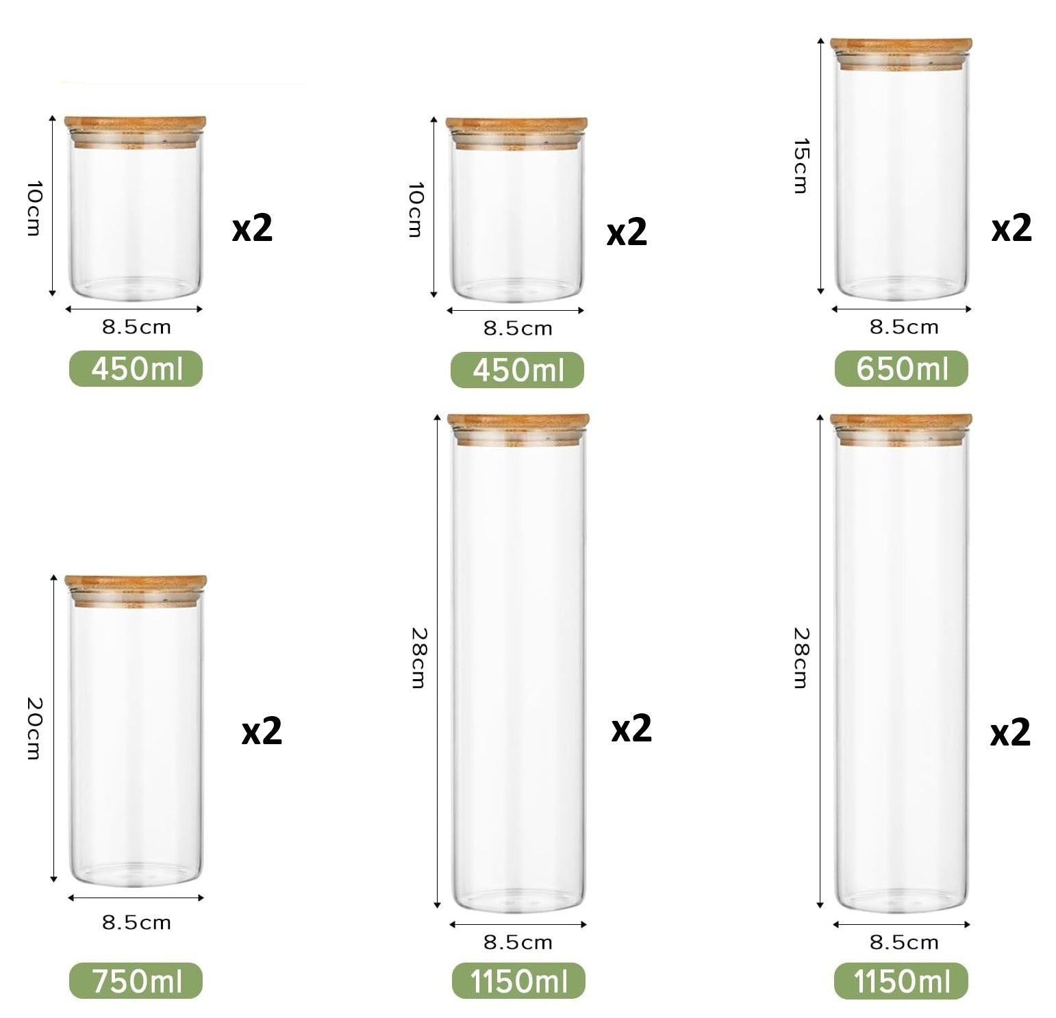 12 Pack Glass Storage Jars with Bamboo Lids for Kitchen Pantry, Pasta, Snacks, Cookies, Candy & More - Home & Garden > Kitchenware > Food Storage - Rivercity House & Home Co. (ABN 18 642 972 209) - Affordable Modern Furniture Australia