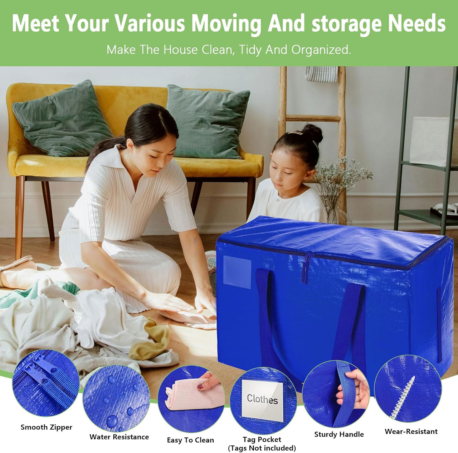 12 - Pack Large 95L Moving Storage Bags with Zippers & Handles for Travel, Camping & Organization - Blue - Home & Garden > Travel > Duffel Bags - Rivercity House & Home Co. (ABN 18 642 972 209) - Affordable Modern Furniture Australia