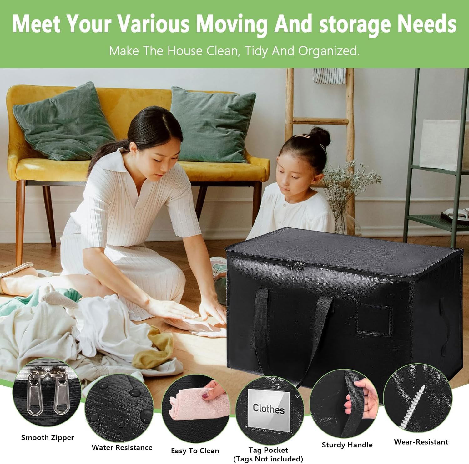 12 - Pack Large 95L Moving Storage Bags with Zippers & Handles for Travel & Organization - Black - Home & Garden > Travel > Duffel Bags - Rivercity House & Home Co. (ABN 18 642 972 209) - Affordable Modern Furniture Australia