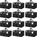 12-Pack Large 95L Moving Storage Bags with Zippers & Handles for Travel & Organization - Black
