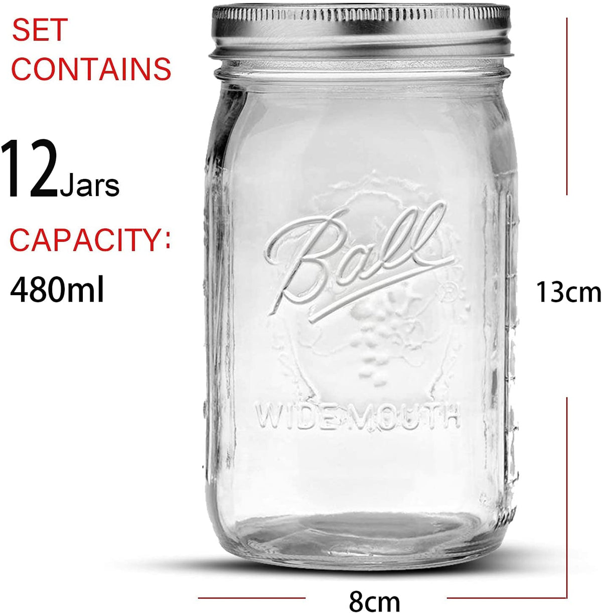 12 Pieces 480ml Mason Jars with Airtight Lids and Labels - Empty Glass Spice Bottles for Canning - Home & Garden > Kitchenware > Food Storage - Rivercity House & Home Co. (ABN 18 642 972 209) - Affordable Modern Furniture Australia
