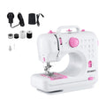 12-Stitch Portable Mini Sewing Machine Kit with LED Light and Storage Drawer - White Pink