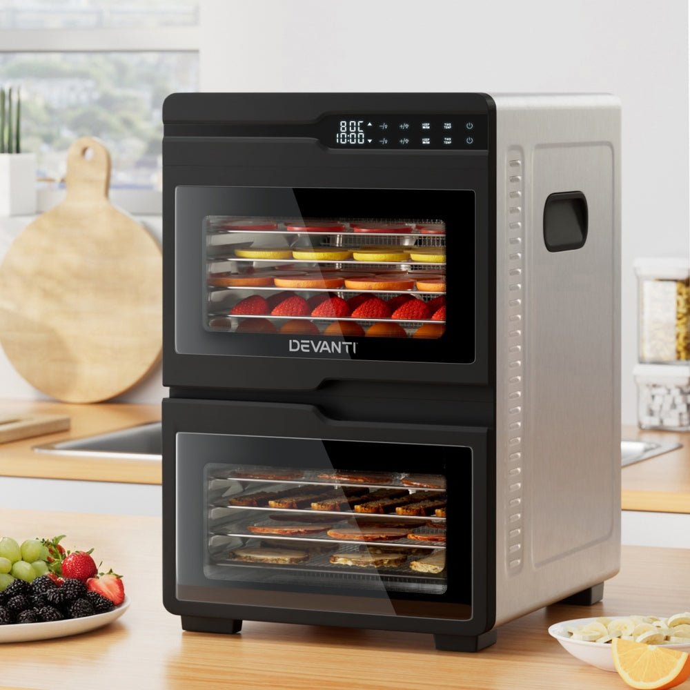 12 Trays Food Dehydrator Dual - Zone Stainless Steel Fruit Jerky Dryer - Appliances > Kitchen Appliances > Food Dehydrators - Rivercity House & Home Co. (ABN 18 642 972 209) - Affordable Modern Furniture Australia