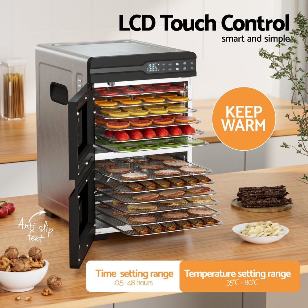 12 Trays Food Dehydrator Dual - Zone Stainless Steel Fruit Jerky Dryer - Appliances > Kitchen Appliances > Food Dehydrators - Rivercity House & Home Co. (ABN 18 642 972 209) - Affordable Modern Furniture Australia