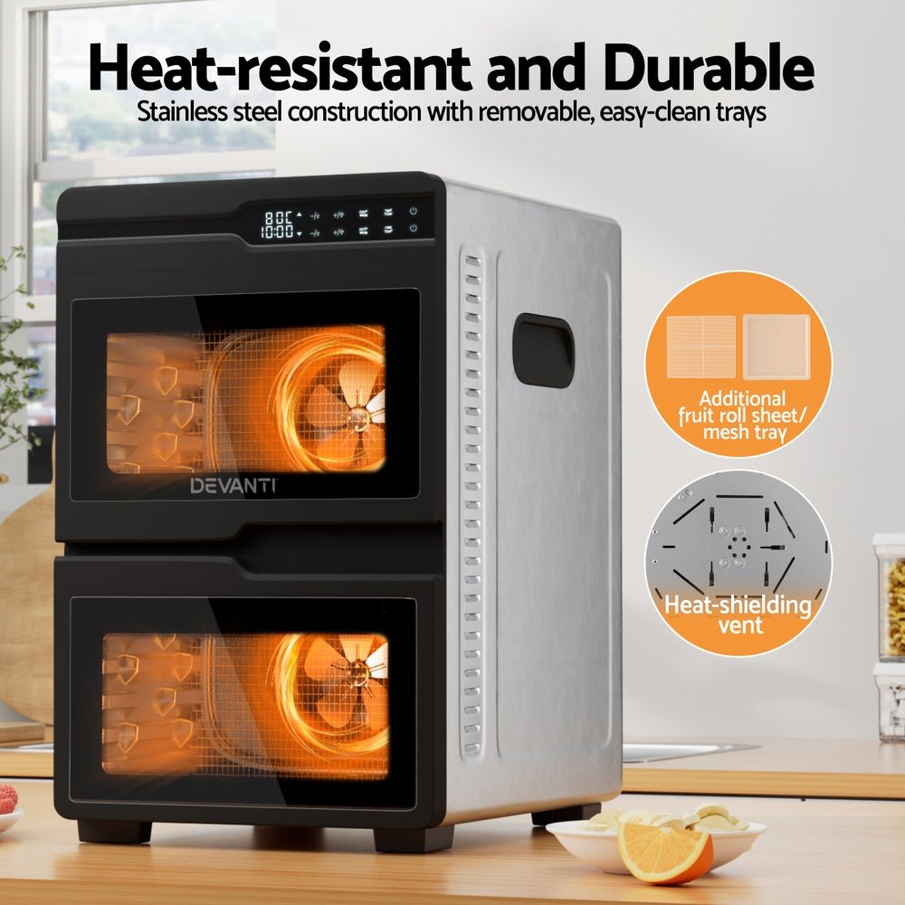 12 Trays Food Dehydrator Dual - Zone Stainless Steel Fruit Jerky Dryer - Appliances > Kitchen Appliances > Food Dehydrators - Rivercity House & Home Co. (ABN 18 642 972 209) - Affordable Modern Furniture Australia