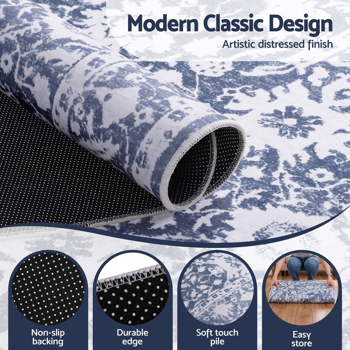120 cm Round Rug with Pad-Free Dense Dot Anti-Slip Backing for Living Room and Dining Area, Washable Polyester - Home & Garden > Rugs > Round Rugs - Rivercity House & Home Co. (ABN 18 642 972 209) - Affordable Modern Furniture Australia