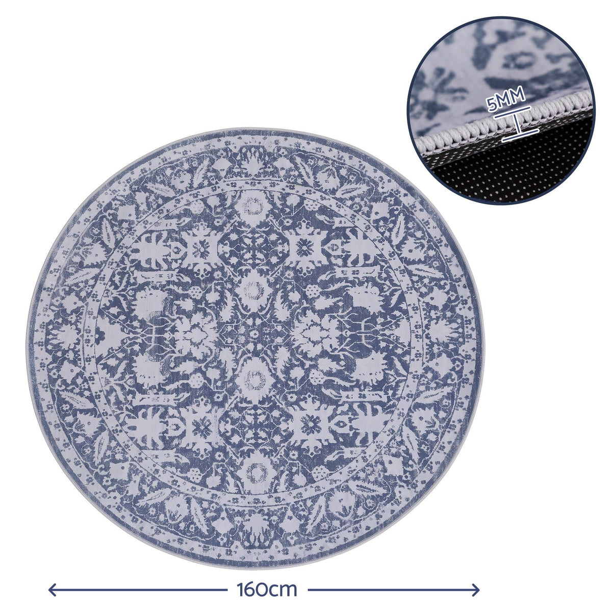 120 cm Round Rug with Pad-Free Dense Dot Anti-Slip Backing for Living Room and Dining Area, Washable Polyester - Home & Garden > Rugs > Round Rugs - Rivercity House & Home Co. (ABN 18 642 972 209) - Affordable Modern Furniture Australia