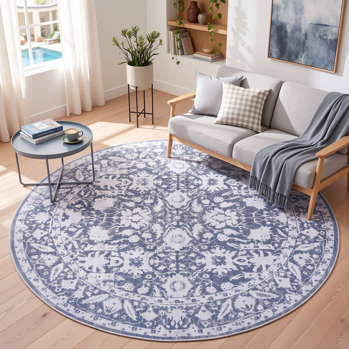 120 cm Round Rug with Pad-Free Dense Dot Anti-Slip Backing for Living Room and Dining Area, Washable Polyester - Home & Garden > Rugs > Round Rugs - Rivercity House & Home Co. (ABN 18 642 972 209) - Affordable Modern Furniture Australia