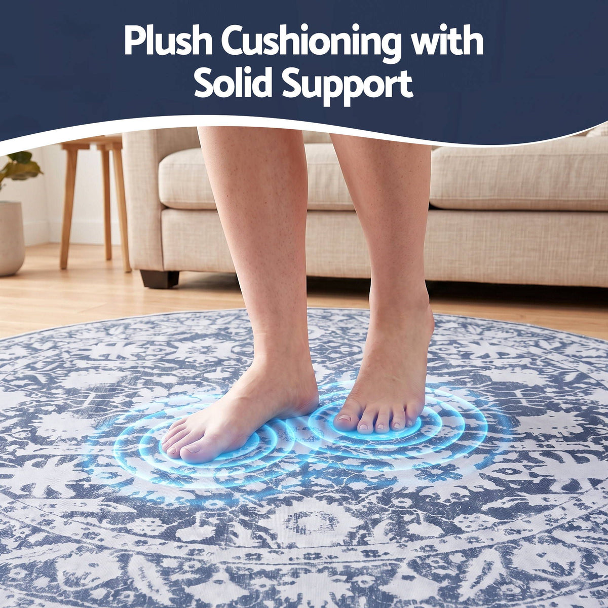 120 cm Round Rug with Pad-Free Dense Dot Anti-Slip Backing for Living Room and Dining Area, Washable Polyester - Home & Garden > Rugs > Round Rugs - Rivercity House & Home Co. (ABN 18 642 972 209) - Affordable Modern Furniture Australia