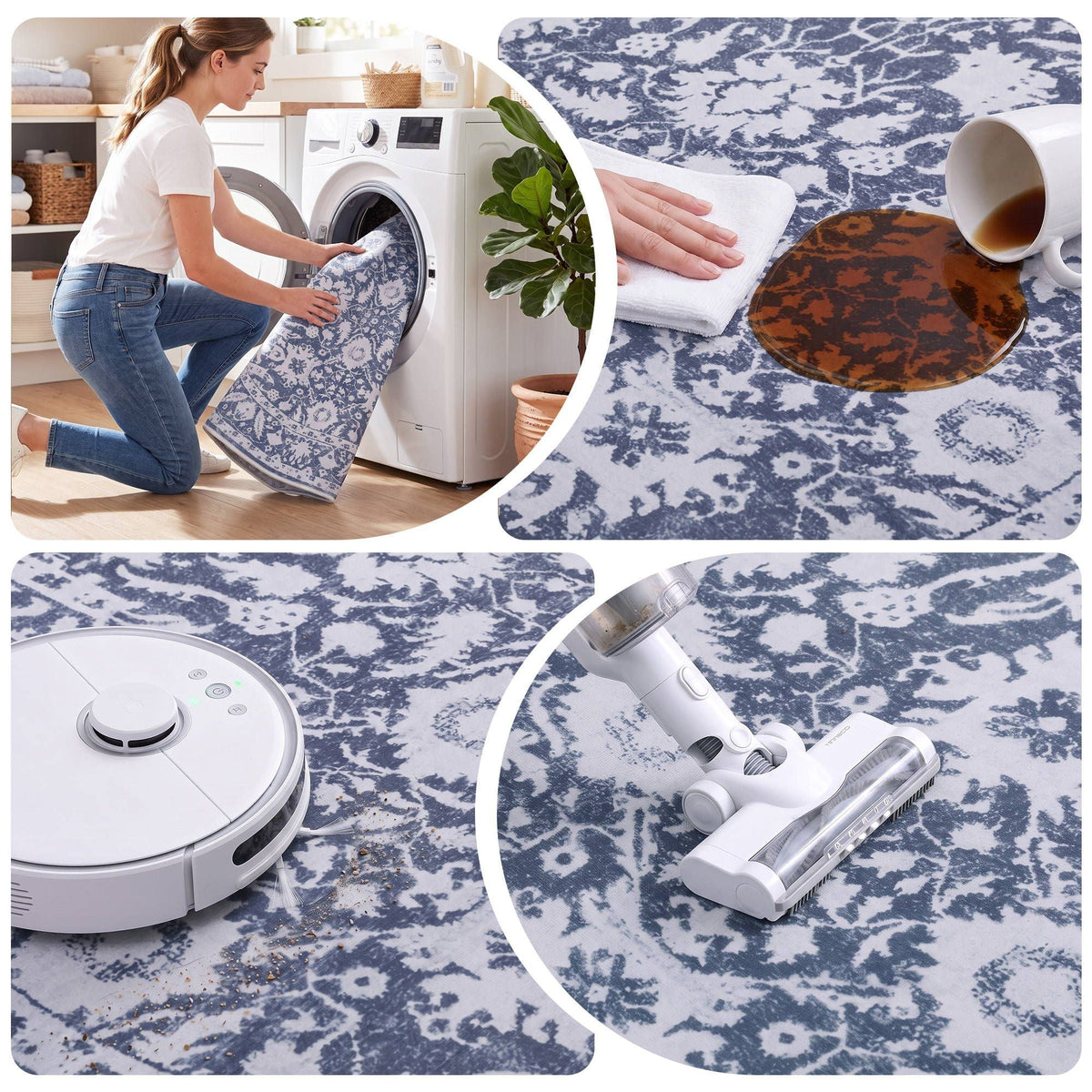 120 cm Round Rug with Pad-Free Dense Dot Anti-Slip Backing for Living Room and Dining Area, Washable Polyester - Home & Garden > Rugs > Round Rugs - Rivercity House & Home Co. (ABN 18 642 972 209) - Affordable Modern Furniture Australia