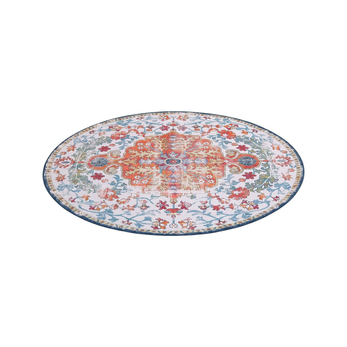 120 cm Round Ultra Thin Foldable Area Rug with Silicone Grip for Living Room and Bedroom - Vintage Boho - Home & Garden > Rugs > Round Rugs - Rivercity House & Home Co. (ABN 18 642 972 209) - Affordable Modern Furniture Australia