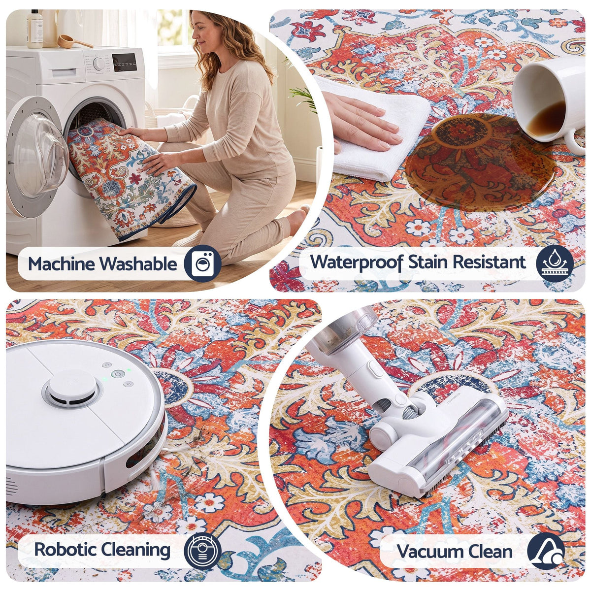 120 cm Round Ultra Thin Foldable Area Rug with Silicone Grip for Living Room and Bedroom - Vintage Boho - Home & Garden > Rugs > Round Rugs - Rivercity House & Home Co. (ABN 18 642 972 209) - Affordable Modern Furniture Australia