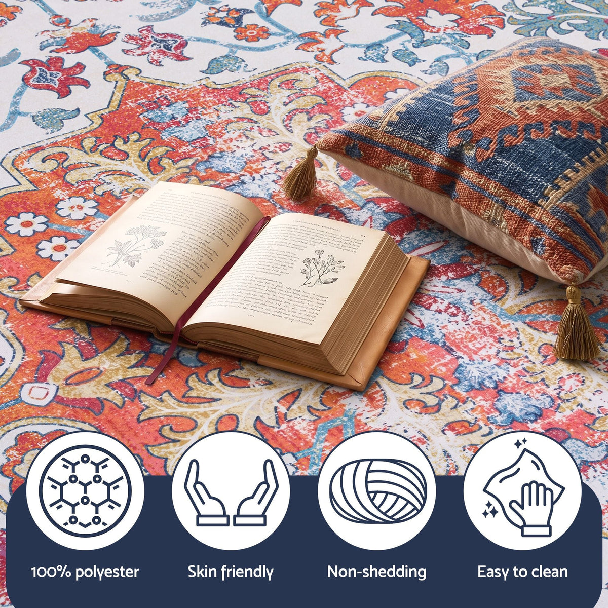 120 cm Round Ultra Thin Foldable Area Rug with Silicone Grip for Living Room and Bedroom - Vintage Boho - Home & Garden > Rugs > Round Rugs - Rivercity House & Home Co. (ABN 18 642 972 209) - Affordable Modern Furniture Australia