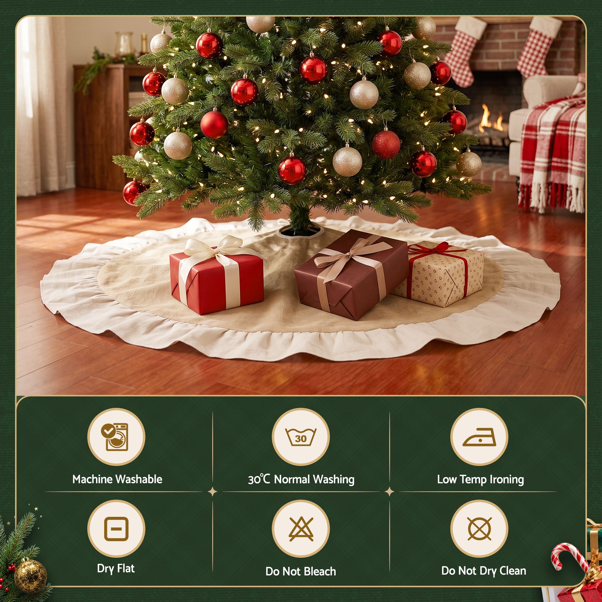 120cm Christmas Tree Skirt Linen Christmas Tree Mat Decor - Occasions > Christmas > Christmas Decorations - Rivercity House & Home Co. (ABN 18 642 972 209) - Affordable Modern Furniture Australia