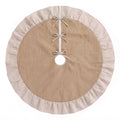 120cm Linen Christmas Tree Skirt with Ruffled Trim - Natural