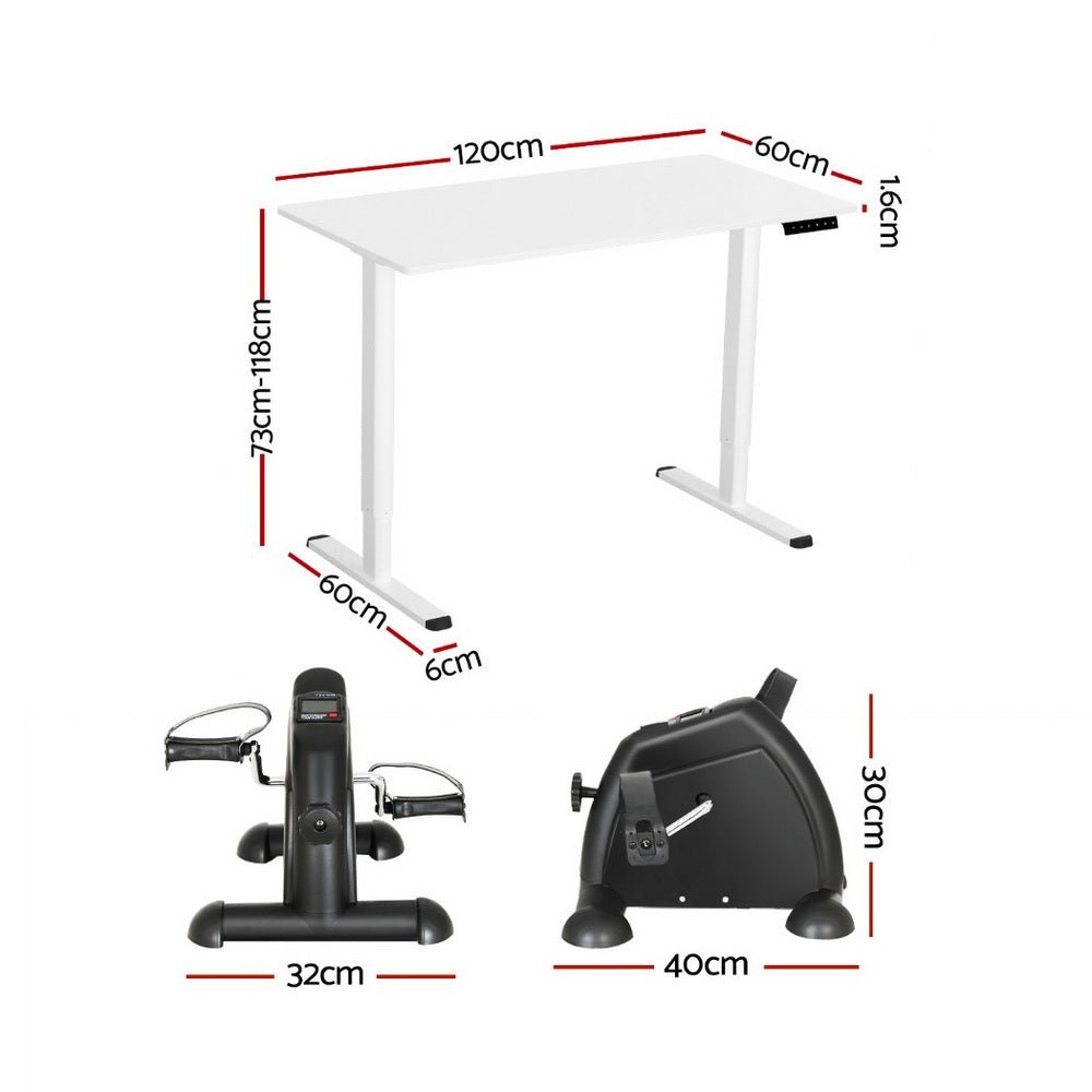 120cm Electric Standing Desk with Mini Peal Exercise Bike Home Office - Furniture > Office > Office & Desk Chairs - Rivercity House & Home Co. (ABN 18 642 972 209) - Affordable Modern Furniture Australia