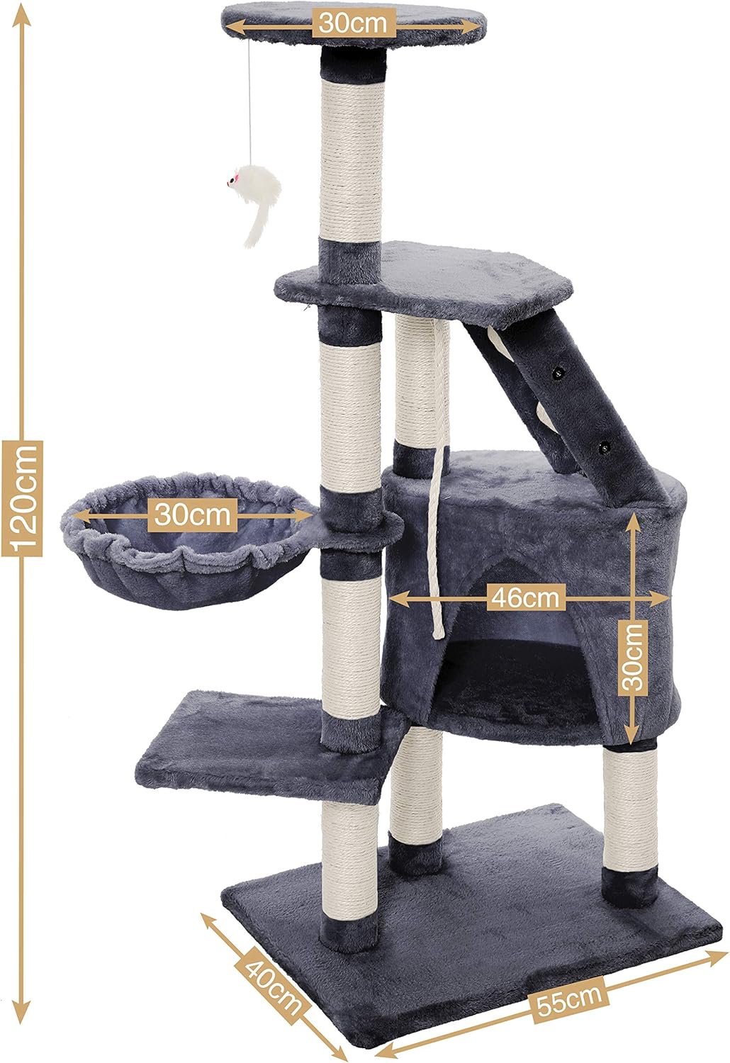 120cm Indoor Cat Tree with Condo, Hammock & Plush Perch for Kittens & Adult Cats - Neutral - Home & Garden > Artificial Plants > Artificial Trees - Rivercity House & Home Co. (ABN 18 642 972 209) - Affordable Modern Furniture Australia