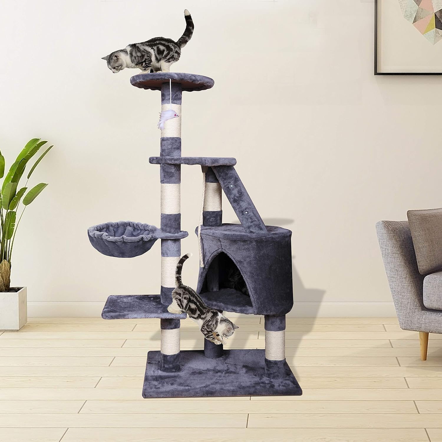 120cm Indoor Cat Tree with Condo, Hammock & Plush Perch for Kittens & Adult Cats - Neutral - Home & Garden > Artificial Plants > Artificial Trees - Rivercity House & Home Co. (ABN 18 642 972 209) - Affordable Modern Furniture Australia