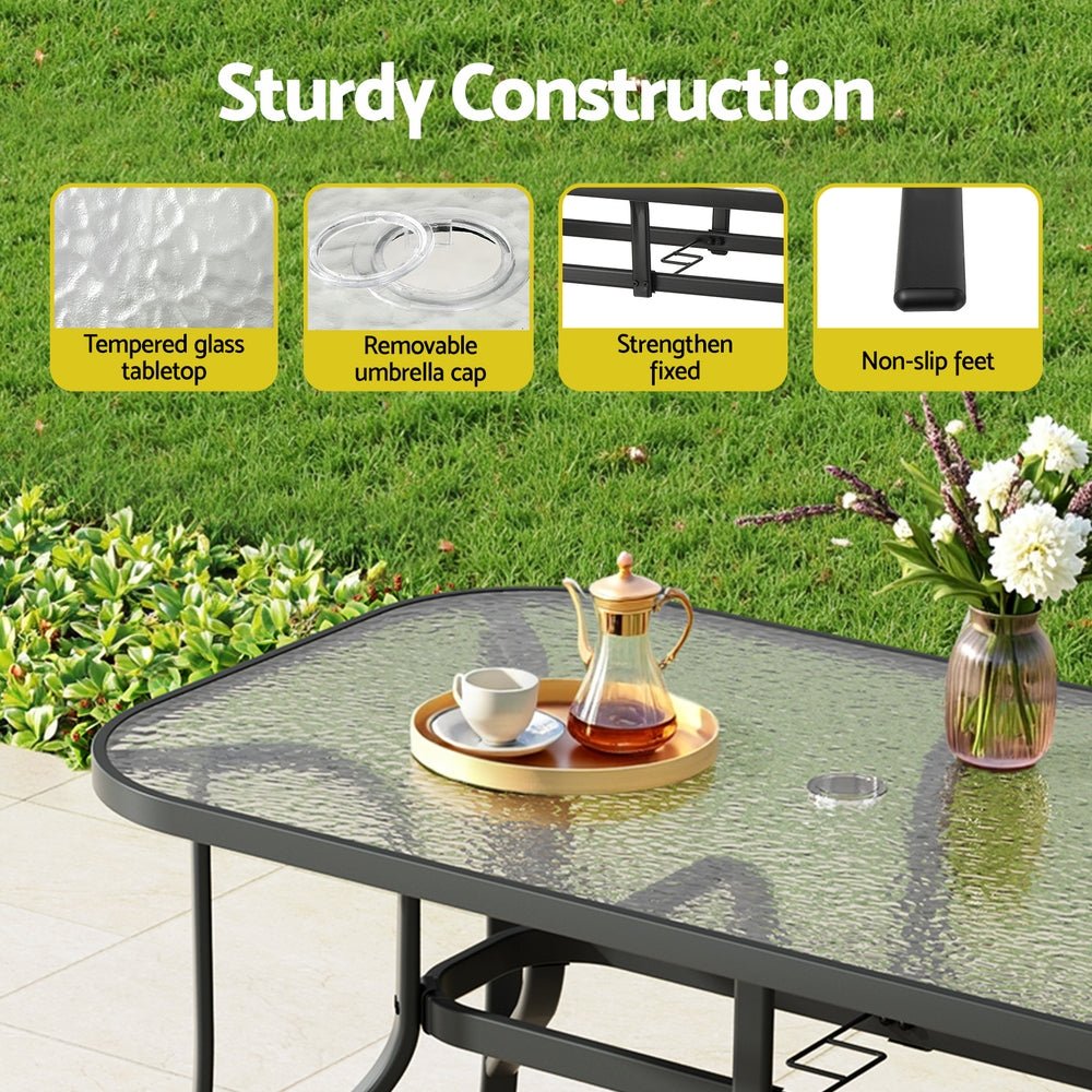 120CM Outdoor Dining Table Steel Parasol Hole Desk Patio Furniture Black - Furniture > Outdoor > Outdoor Tables - Rivercity House & Home Co. (ABN 18 642 972 209) - Affordable Modern Furniture Australia