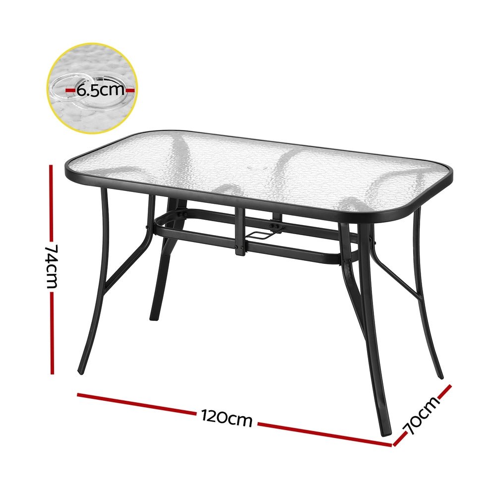 120CM Outdoor Dining Table Steel Parasol Hole Desk Patio Furniture Black - Furniture > Outdoor > Outdoor Tables - Rivercity House & Home Co. (ABN 18 642 972 209) - Affordable Modern Furniture Australia