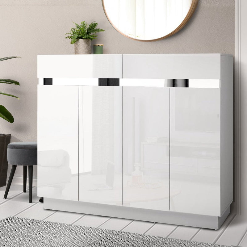 120cm Shoe Cabinet Storage Rack High Gloss Front White