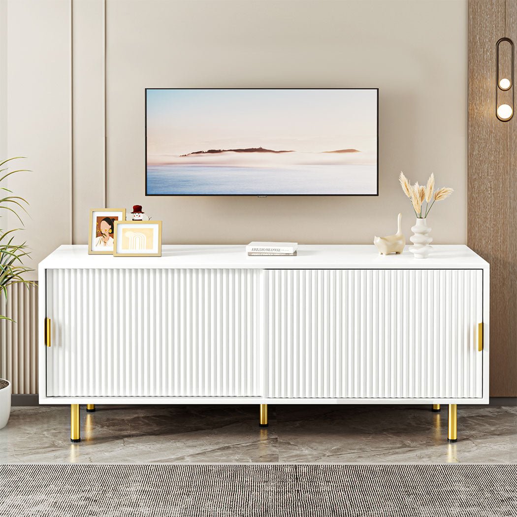 120cm TV Cabinet Entertainment Unit with Storage and Anti - Tip Device - White & Gold - Rivercity House & Home Co. (ABN 18 642 972 209) - Affordable Modern Furniture Australia