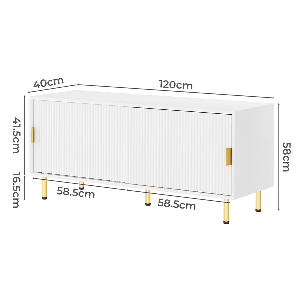 120cm TV Cabinet Entertainment Unit with Storage and Anti - Tip Device - White & Gold - Rivercity House & Home Co. (ABN 18 642 972 209) - Affordable Modern Furniture Australia