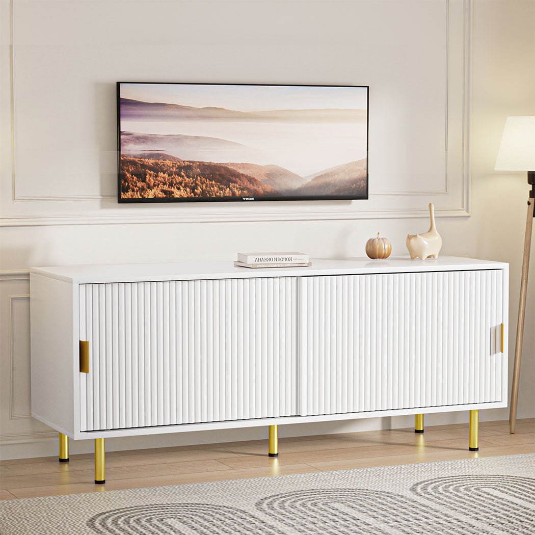 120cm TV Cabinet Entertainment Unit with Storage and Anti - Tip Device - White & Gold - Rivercity House & Home Co. (ABN 18 642 972 209) - Affordable Modern Furniture Australia