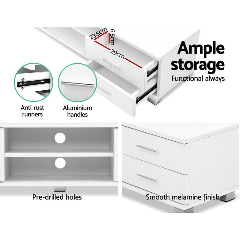 120cm TV Entertainment Unit With Drawers (White) - Rivercity House & Home Co. (ABN 18 642 972 209) - Affordable Modern Furniture Australia