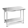 304 Stainless Steel Kitchen Bench 1219x610mm with Adjustable Shelving - Silver