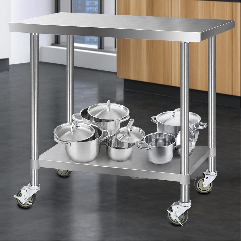 1219x610mm Stainless Steel Kitchen Bench with Wheels 304 - Furniture > Dining > Kitchen Sinks - Rivercity House & Home Co. (ABN 18 642 972 209) - Affordable Modern Furniture Australia