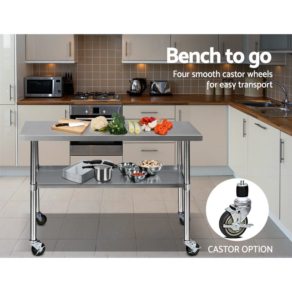 1219x610mm Stainless Steel Kitchen Bench with Wheels 430 - Furniture > Dining > Kitchen Sinks - Rivercity House & Home Co. (ABN 18 642 972 209) - Affordable Modern Furniture Australia