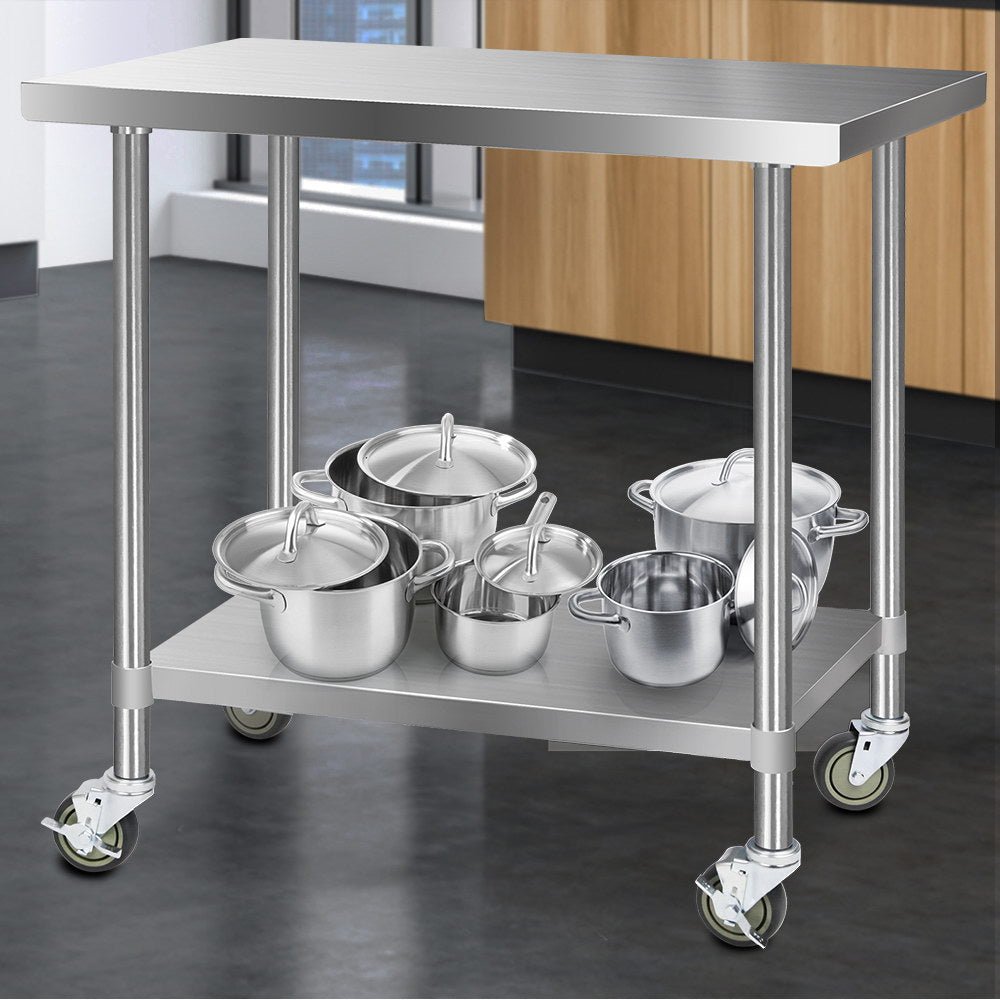 1219x610mm Stainless Steel Kitchen Bench with Wheels 430 - Furniture > Dining > Kitchen Sinks - Rivercity House & Home Co. (ABN 18 642 972 209) - Affordable Modern Furniture Australia