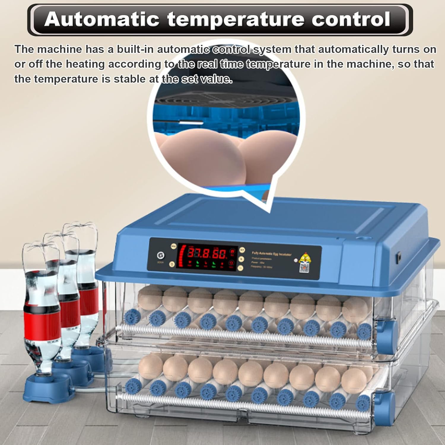 128 Egg Incubator with Automatic Turning, LED Display, Humidity & Temperature Control, Auto Water System, Built - in Egg Candler - White - Appliances > Aroma Diffusers & Humidifiers > Humidifiers - Rivercity House & Home Co. (ABN 18 642 972 209) - Affordable Modern Furniture Australia