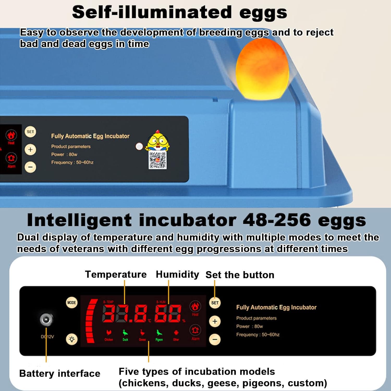 128 Egg Incubator with Automatic Turning, LED Display, Humidity & Temperature Control, Auto Water System, Built - in Egg Candler - White - Appliances > Aroma Diffusers & Humidifiers > Humidifiers - Rivercity House & Home Co. (ABN 18 642 972 209) - Affordable Modern Furniture Australia