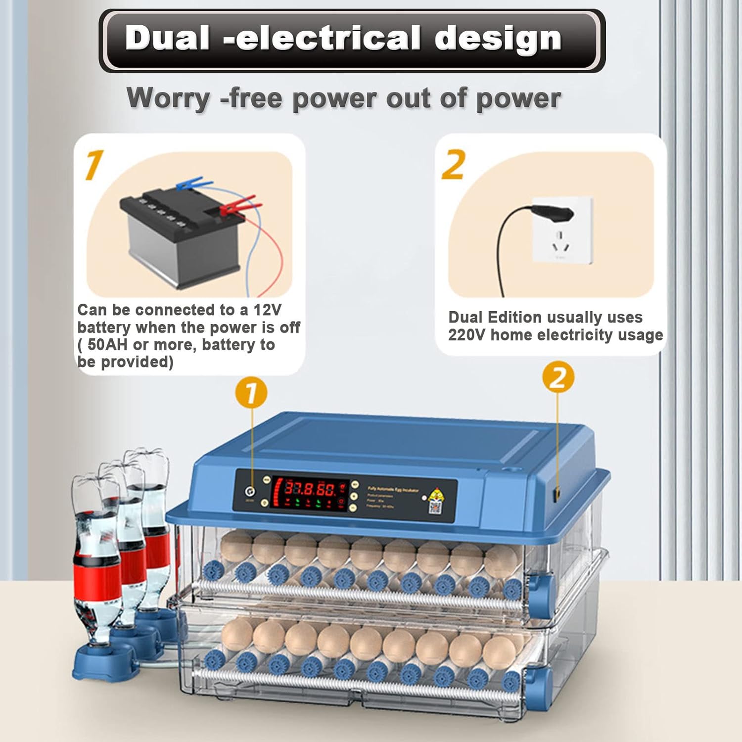 128 Egg Incubator with Automatic Turning, LED Display, Humidity & Temperature Control, Auto Water System, Built - in Egg Candler - White - Appliances > Aroma Diffusers & Humidifiers > Humidifiers - Rivercity House & Home Co. (ABN 18 642 972 209) - Affordable Modern Furniture Australia