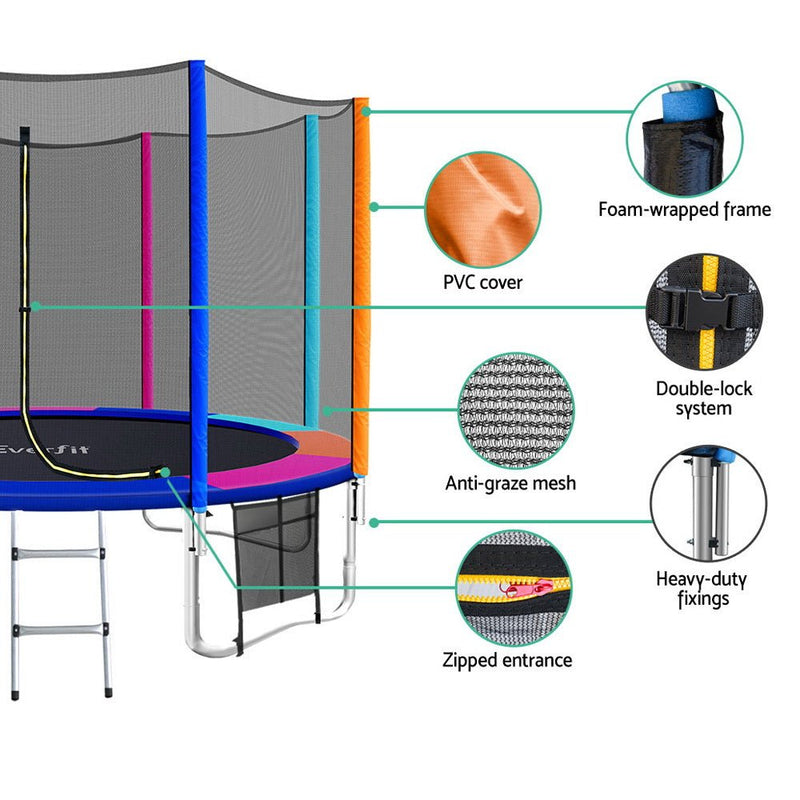 12FT Trampoline With Safety Net Enclosure (Multi - coloured) - Rivercity House & Home Co. (ABN 18 642 972 209) - Affordable Modern Furniture Australia