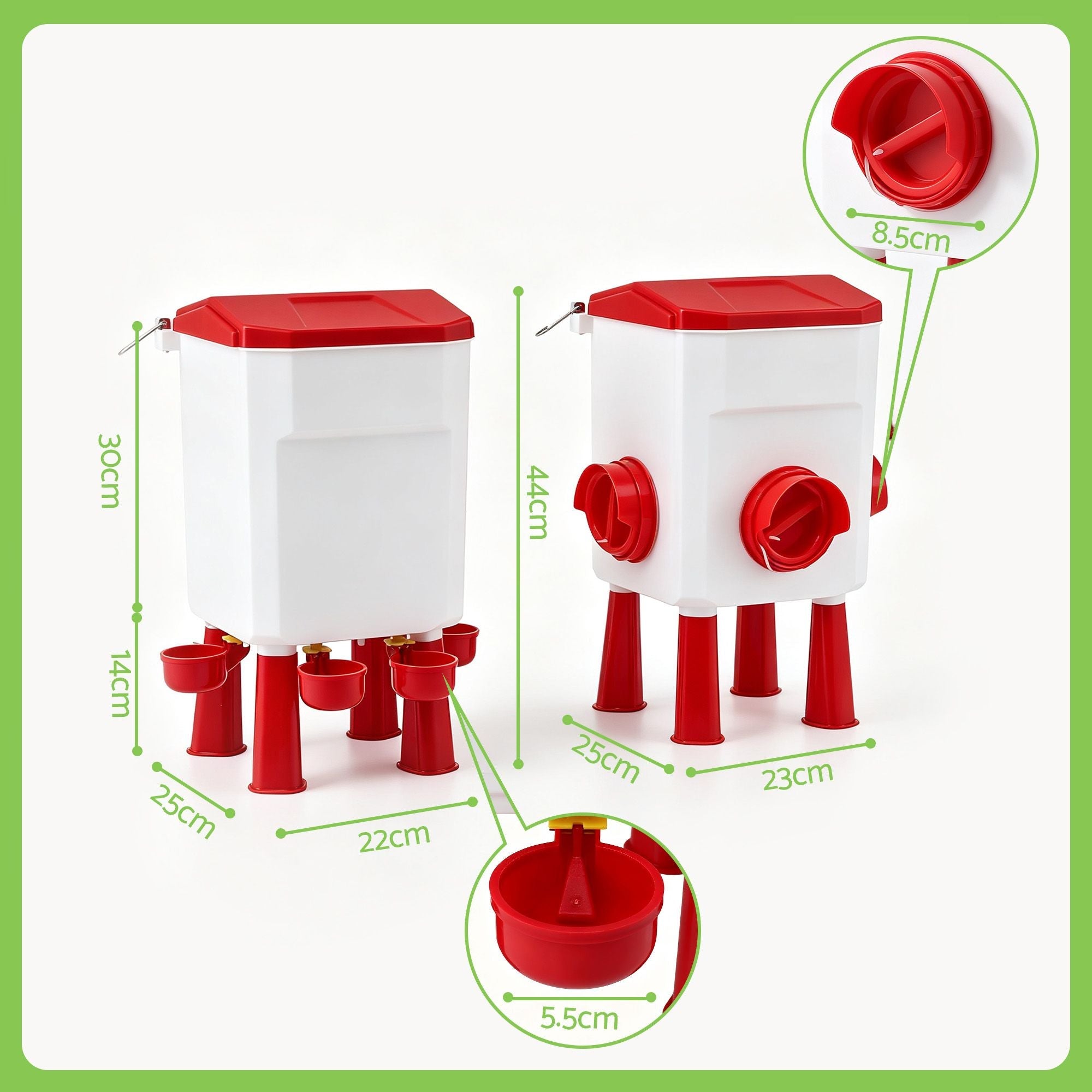 12kg Chicken Feeder and 11L Poultry Waterer Set Large Capacity - White and Red - Pet Care > Cat Supplies > Cat Bowls, Feeders & Waterers - Rivercity House & Home Co. (ABN 18 642 972 209) - Affordable Modern Furniture Australia