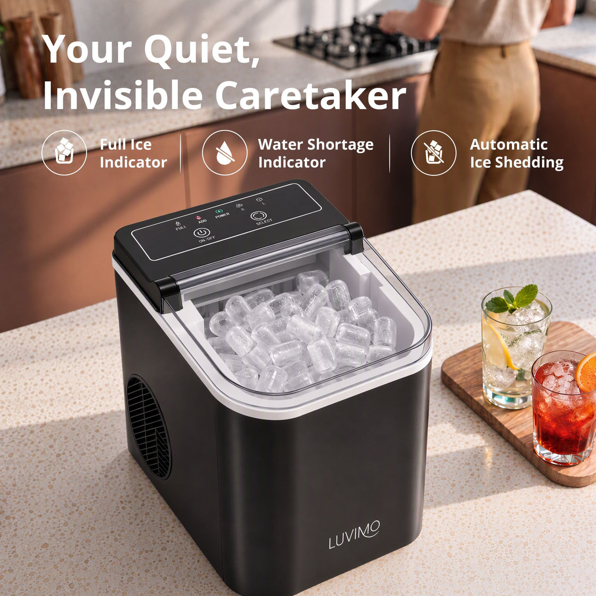 12kg Countertop Ice Maker Machine with Full Open Cover for Deep Cleaning - Black - Appliances > Kitchen Appliances > Ice Makers - Rivercity House & Home Co. (ABN 18 642 972 209) - Affordable Modern Furniture Australia