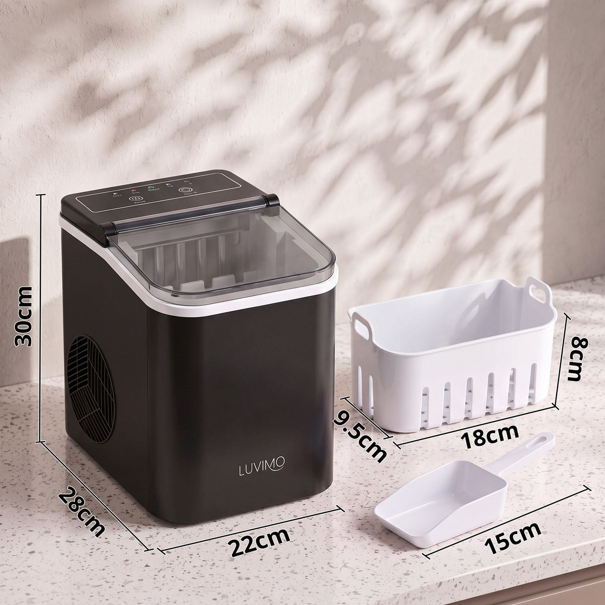12kg Countertop Ice Maker Machine with Full Open Cover for Deep Cleaning - Black - Appliances > Kitchen Appliances > Ice Makers - Rivercity House & Home Co. (ABN 18 642 972 209) - Affordable Modern Furniture Australia
