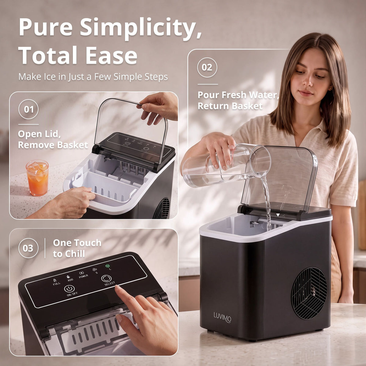 12kg Countertop Ice Maker Machine with Full Open Cover for Deep Cleaning - Black - Appliances > Kitchen Appliances > Ice Makers - Rivercity House & Home Co. (ABN 18 642 972 209) - Affordable Modern Furniture Australia