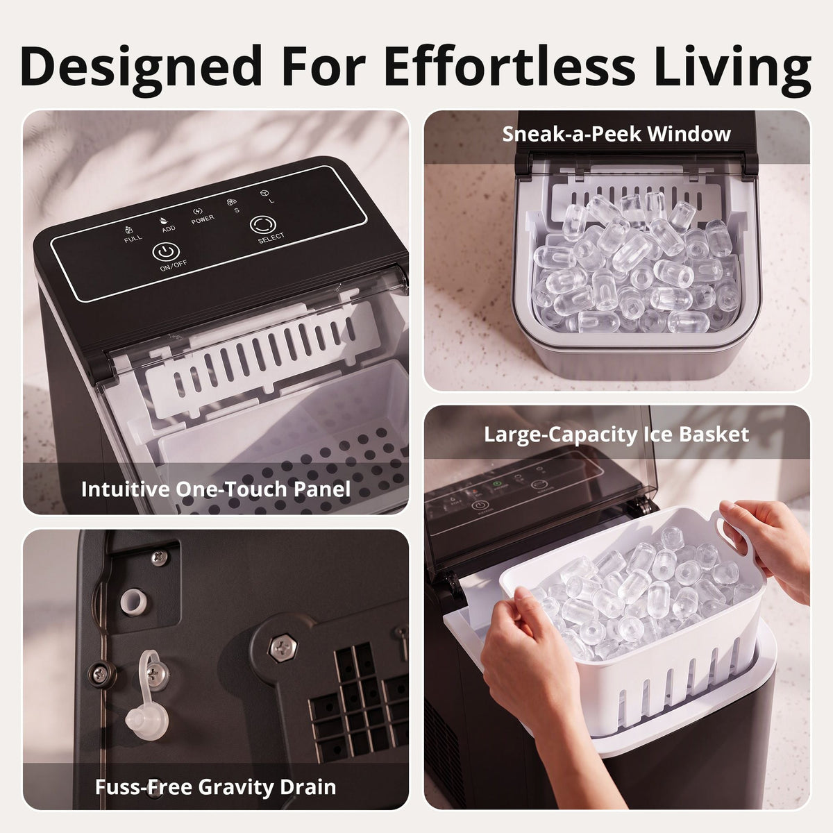 12kg Countertop Ice Maker Machine with Full Open Cover for Deep Cleaning - Black - Appliances > Kitchen Appliances > Ice Makers - Rivercity House & Home Co. (ABN 18 642 972 209) - Affordable Modern Furniture Australia
