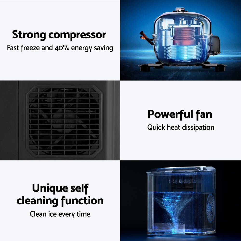 12kg Ice Maker Machine 1.3L w/Scoop Holder Black - Appliances > Kitchen Appliances > Ice Makers - Rivercity House & Home Co. (ABN 18 642 972 209) - Affordable Modern Furniture Australia