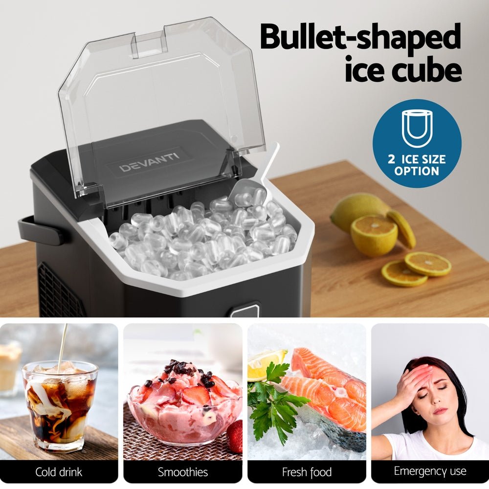 12kg Ice Maker Machine 1.3L w/Scoop Holder Black - Appliances > Kitchen Appliances > Ice Makers - Rivercity House & Home Co. (ABN 18 642 972 209) - Affordable Modern Furniture Australia
