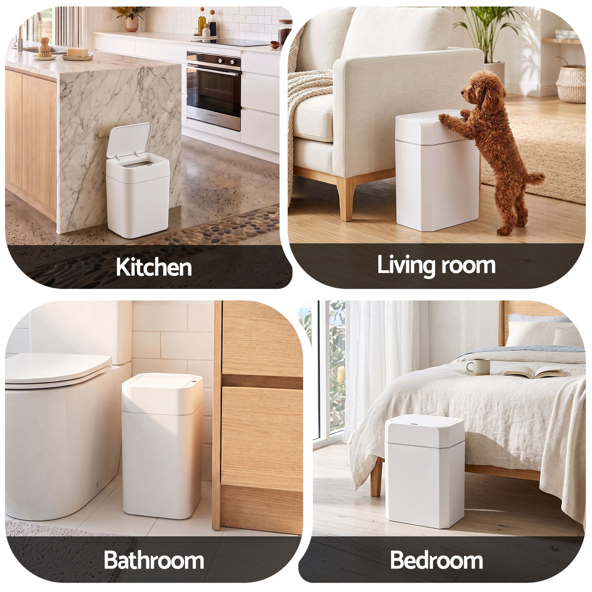 12L Motion Sensor Automatic Touchless Rubbish Bin 2-Pack - White - Home & Garden > Kitchen Bins > Automatic Bins - Rivercity House & Home Co. (ABN 18 642 972 209) - Affordable Modern Furniture Australia