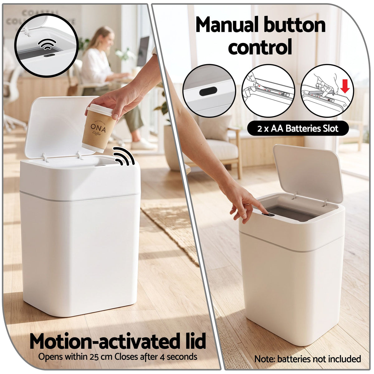 12L Motion Sensor Automatic Touchless Rubbish Bin 2-Pack - White - Home & Garden > Kitchen Bins > Automatic Bins - Rivercity House & Home Co. (ABN 18 642 972 209) - Affordable Modern Furniture Australia