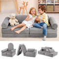 12PCS Modular Kids Foam Play Couch Sofa Set with Removable Washable Cover - Grey