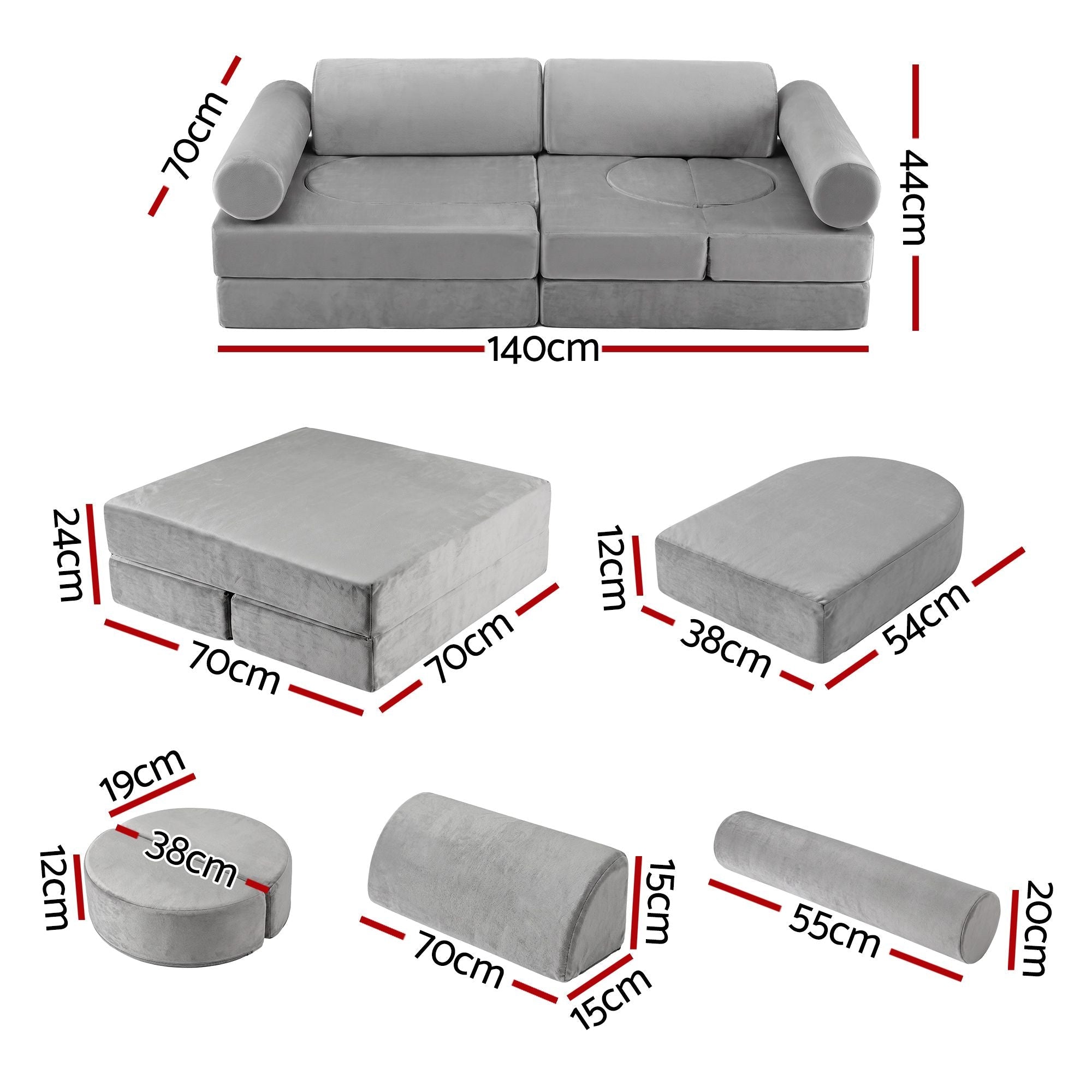 12PCS Modular Kids Play Couch Foam Sofa Set with Removable Washable Cover Grey Playroom - Baby & Kids > Kid's Furniture > Kid's Tables, Chairs & Seats - Rivercity House & Home Co. (ABN 18 642 972 209) - Affordable Modern Furniture Australia