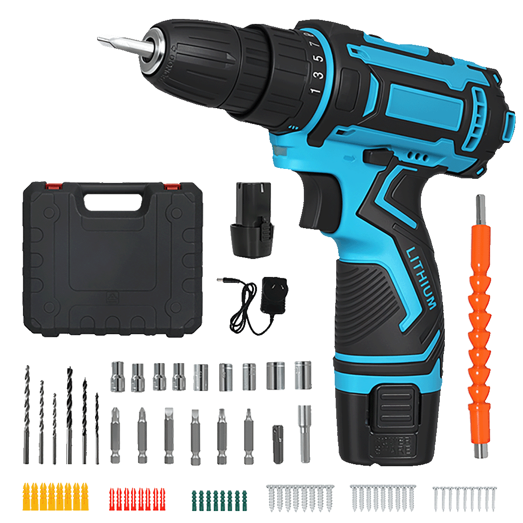 12V Cordless Drill Driver Kit 2.0Ah 74 - Piece Set - Blue - Rivercity House & Home Co. (ABN 18 642 972 209) - Affordable Modern Furniture Australia