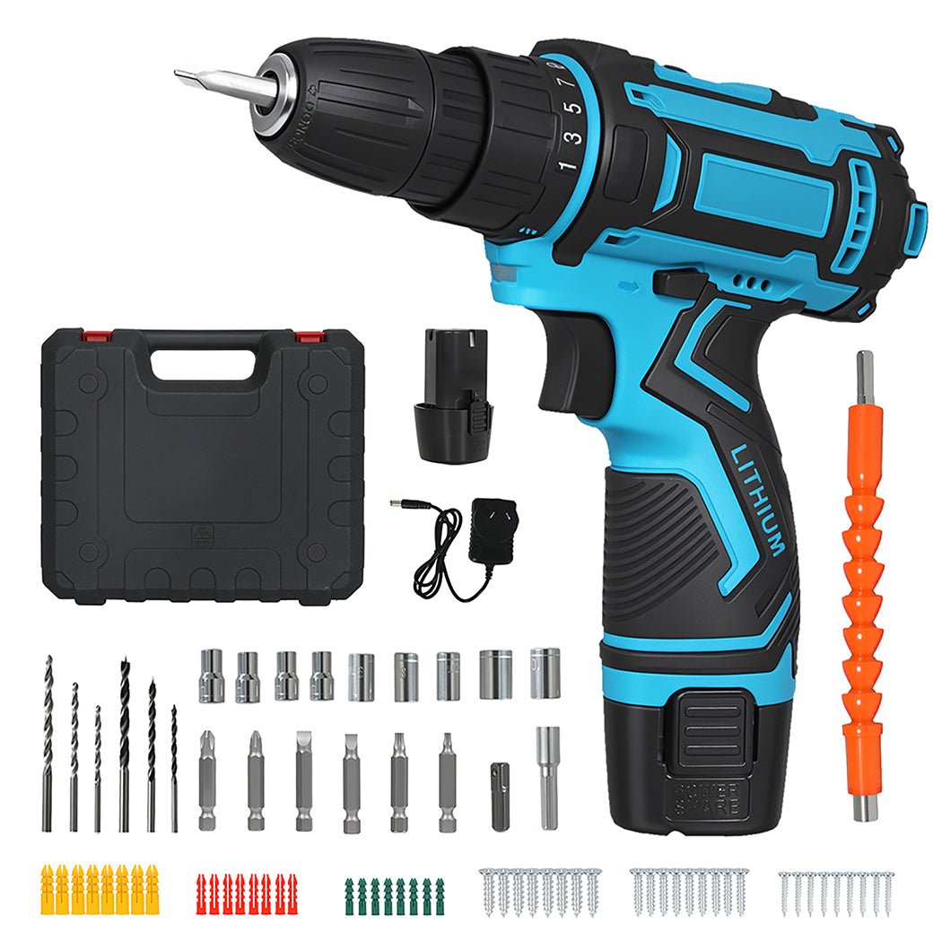 12V Cordless Drill Driver Kit 2.0Ah 74 - Piece Set - Blue - Rivercity House & Home Co. (ABN 18 642 972 209) - Affordable Modern Furniture Australia